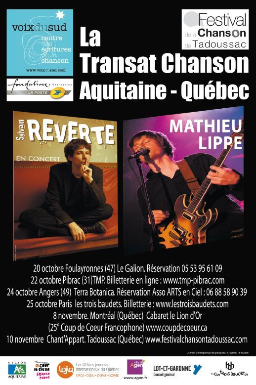 La tournée Transat chanson Aquitaine-Québec à Paris et en province