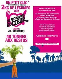 Bon plan solidaire, un simple clic pour reverser gratuitement 2 Kg de légumes aux restaurants du coeur Bon plan solidaire, un simple clic pour reverser gratuitement 2 Kg de légumes aux restaurants du coeur