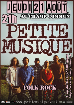 Jeudi 21 Août à 21h au Champ Commun - Folk rock avec le groupe Petite Musique Jeudi 21 Août à 21h au Champ Commun - Folk rock avec le groupe Petite Musique