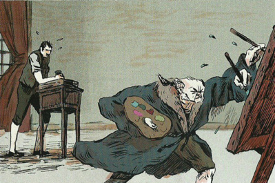 Benjamin Bozonnet, Goya, détail p.9 , 2014, encre de chine et encre bistre, pinceau, plume, couleurs numériques. Benjamin Bozonnet, Goya, détail p.9 , 2014, encre de chine et encre bistre, pinceau, plume, couleurs numériques.
