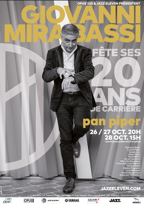 Giovanni Mirabassi fête 20 ans de jazz au Pan Piper les 26/27/28 octobre