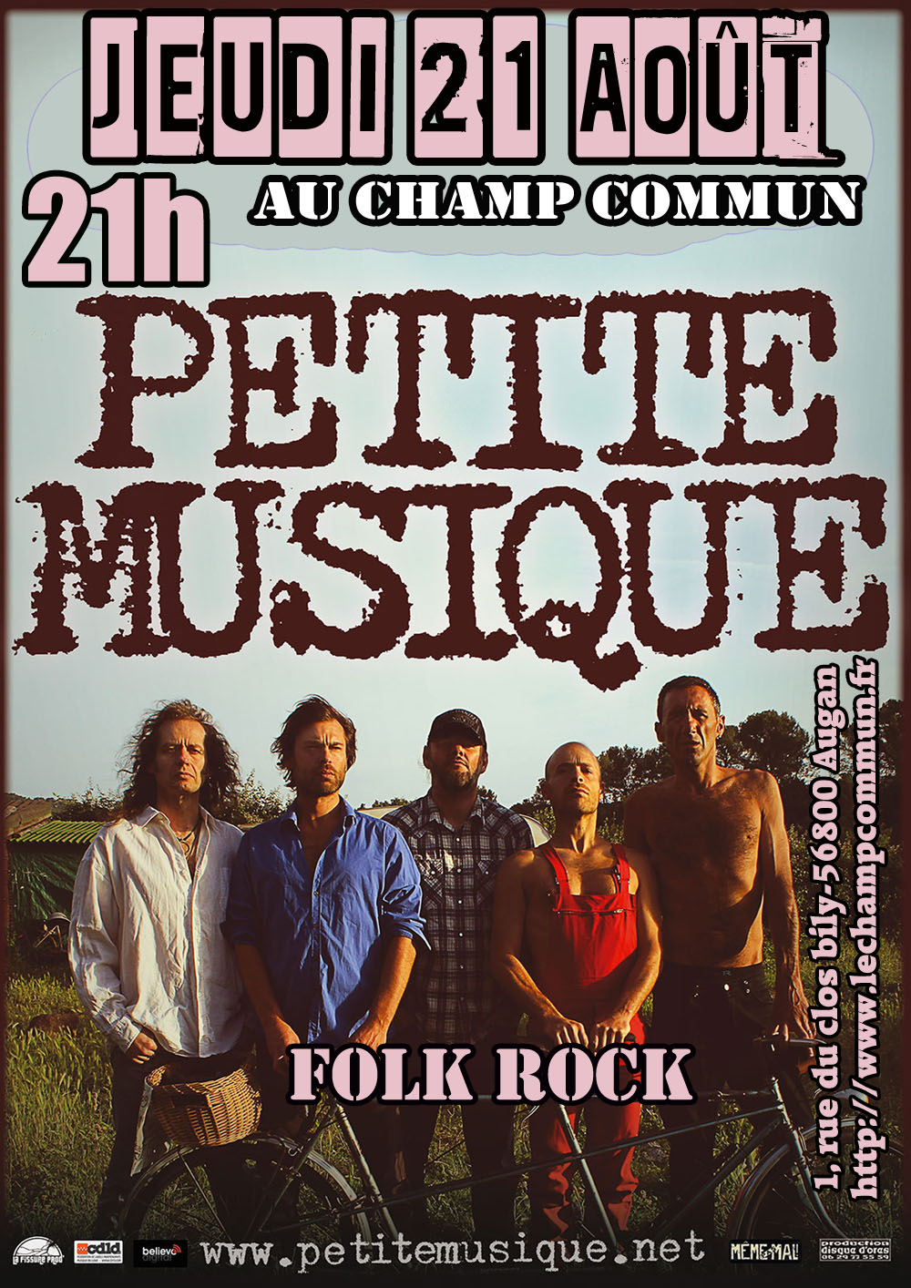 Jeudi 21 Août à 21h au Champ Commun - Folk rock avec le groupe Petite Musique