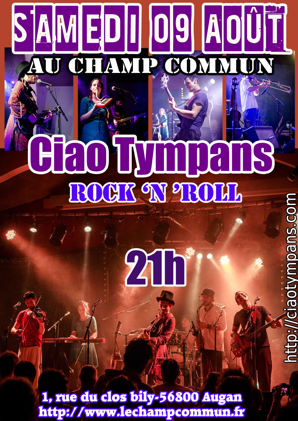 Samedi 09 Août à 21h au Champ Commun- Ska rock avec Ciao Tympans